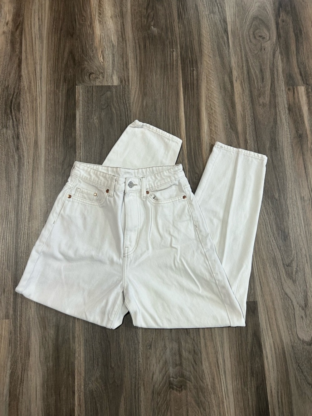 High-Waist White Denim Jeans